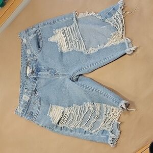 Litz Size S, Destroyed Denim Shorts, Bermuda Length, Gently Used Condition